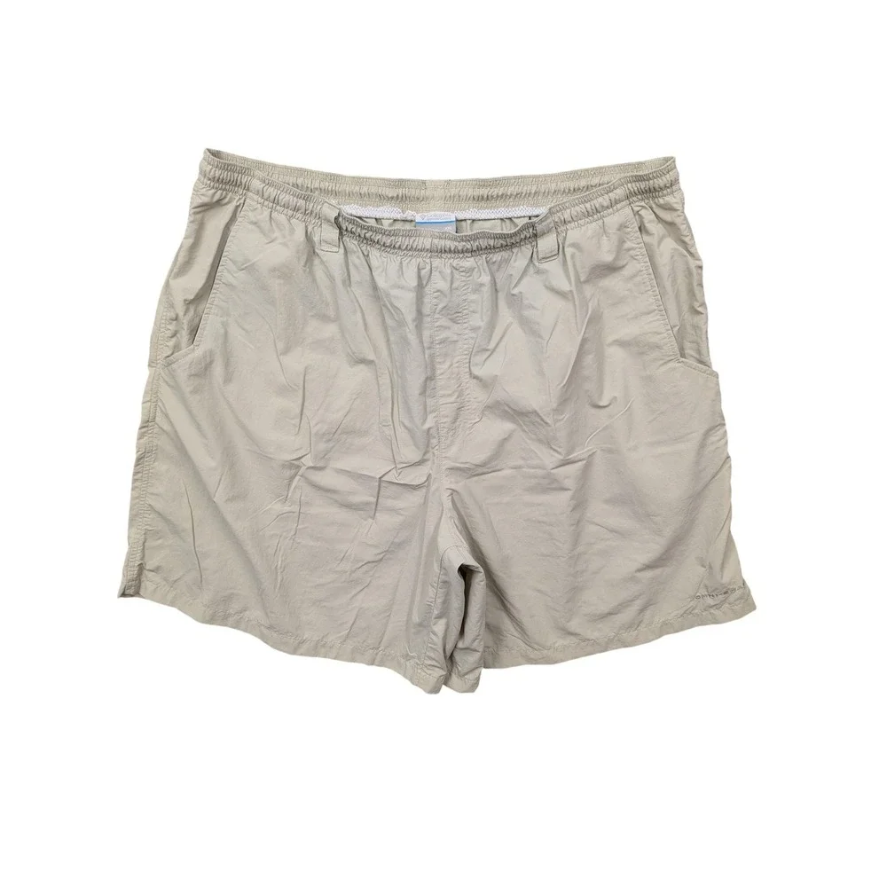 Columbia PFG Shorts Mens 2XL Beige Elastic Waist 7 Inseam Fishing Casual